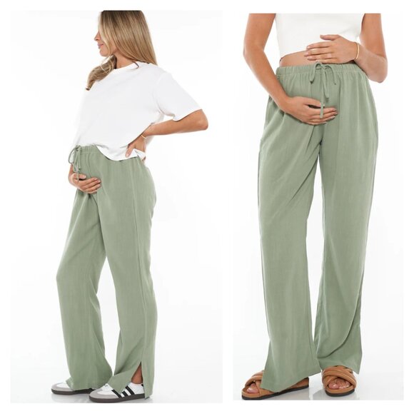 NWT Bae The Label Time and Place Linen Pant Sage size M Split Hem Maternity - Picture 15 of 15